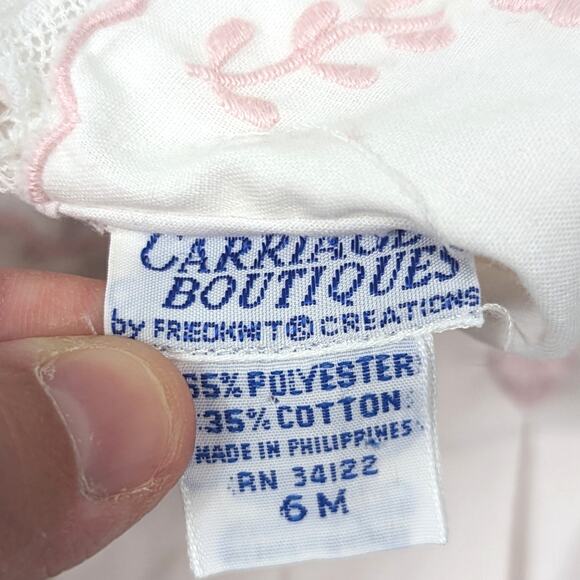 Vintage Carriage Boutiques Romper Baby Girls Size 6m White Heart Embroidered - Picture 5 of 5